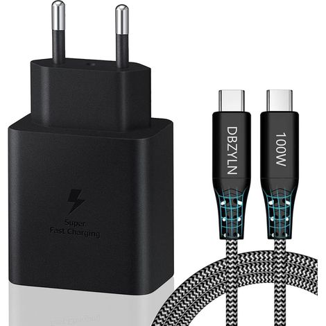 Chargeur 45W Charge Rapide pour Samsung S25, S25 Ultra, S24, S24 Ultra, S23 Ultra, Tab S8, S9, S10, Z Fold5, Flip5, Fold6, Flip6, A54, USB C Bloc Prise Adaptateur Secteur avec 5A Câble (Noir) (1/5)