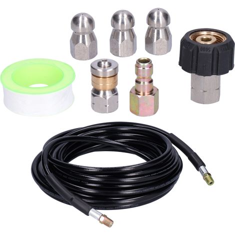 Lance de nettoyage pour tuyau d'évacuation - Kit de jet d'égout pour nettoyeur haute pression avec raccord rapide et buses accessoires (1/5)