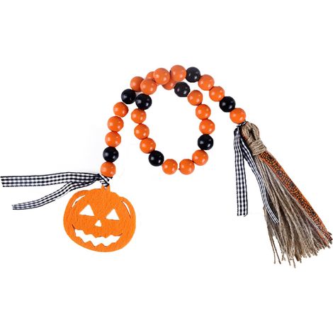 Pendentif En Bois - Chaîne De Perles Décorative Pour Halloween - 70 cm - Pour Décoration Intérieure Et Extérieure - 1 Pièce
