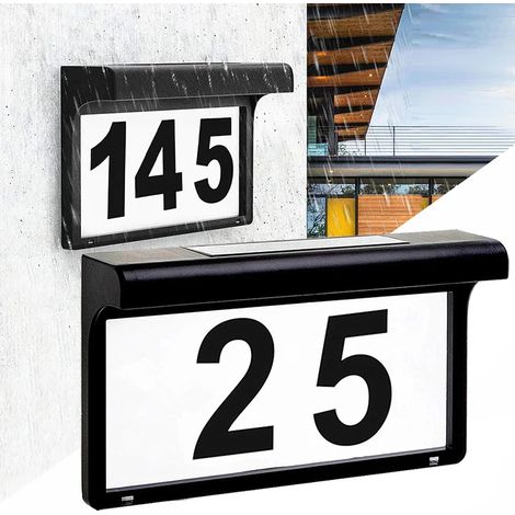 (blanc) Lampe solaire extérieure étanche pour numéro de maison, panneau d'adresse LED sans fil Sunpower, plaque décorative pour porte de jardin ou mur. (1/5)