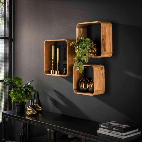 Étagère murale en bois d'acacia massif RIKA (lot de 3) (1/4)