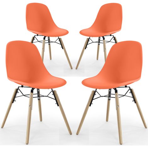 Sedia da Pranzo - Design Scandinavo - Gambe in Legno - Set di 4 - Skögur Arancione
