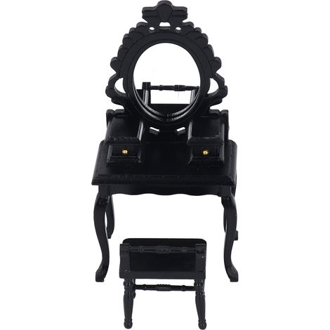 Table de Maquillage 1:12 pour Maison de Poupée avec Tabouret, Meuble Miniature Chambre Noire, Accessoire Déco DIY (1/5)