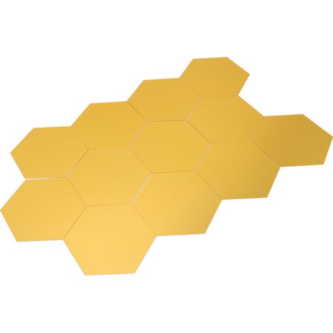 Lot de 12 stickers muraux miroir hexagonaux dorés, grand format (15 cm), en acrylique, pour cuisine, salle de bain, chambre, salon. (1/5)