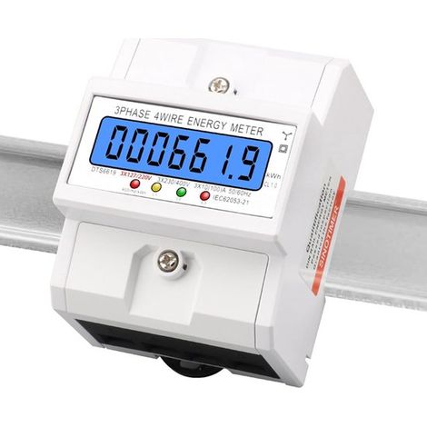 Medidor de kilovatios-hora para riel DIN，Medidor de kWh trifásico，Pantalla LCD blanca y montaje en riel DIN，oficinas y escuelas (1/5)