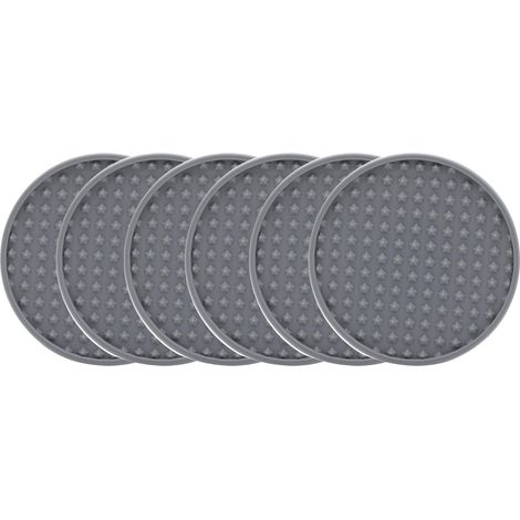 Set mit 6 grauen Silikonuntersetzern, hitzebeständig, rutschfest, flexibel, rund, mit Becherhalter für Küche und Haushalt (1/5)