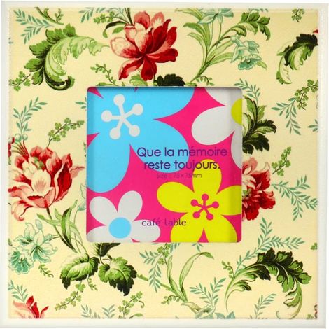 Cornice portafoto quadrata in legno con decorazione floreale, color crema, 13,5x13,5 cm (1/2)