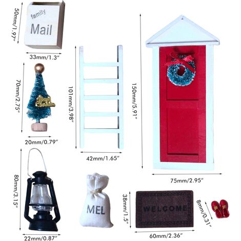 Porte décorative, maison de poupée miniature, ensemble d'accessoires, sapin de Noël, échelle en bois, décorations, ornement