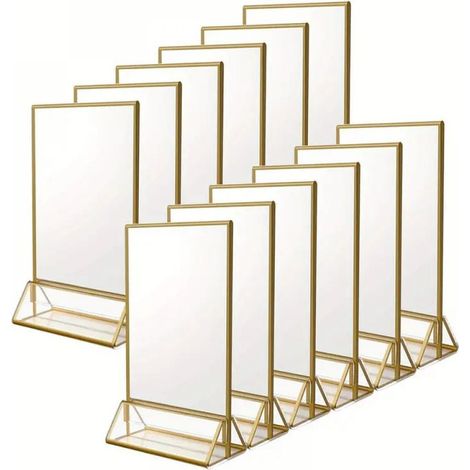 Porte-affiches en acrylique 5x7, cadre photo doré, supports en plastique pour affichage, porte-documents transparent double face pour panneaux de mariage, numéros de table, porte-flyers, paquet de 12 (1/5)