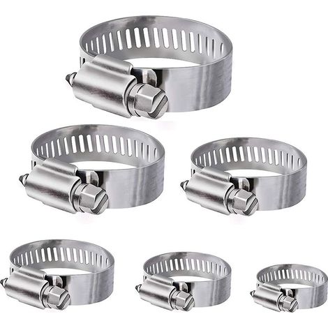 Tuyau Clips, 36 pièces réglable 6–51 mm Gamme en acier inoxydable Colliers de serrage Assortiment de 8 tailles pour famille Tuyau d'eau, réservoir de gaz, tube d'automobiles, etc. (1/4)