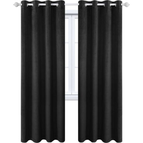 ILoveMilan Samtvorhänge, einfarbige Vorhänge für Wohnzimmer und Schlafzimmer, wärmeisolierte Verdunkelungsvorhänge zur Geräuschreduzierung, Schwarz, 52 x 63 Zoll (132 x 160 cm), 2 Paneele (1/5)