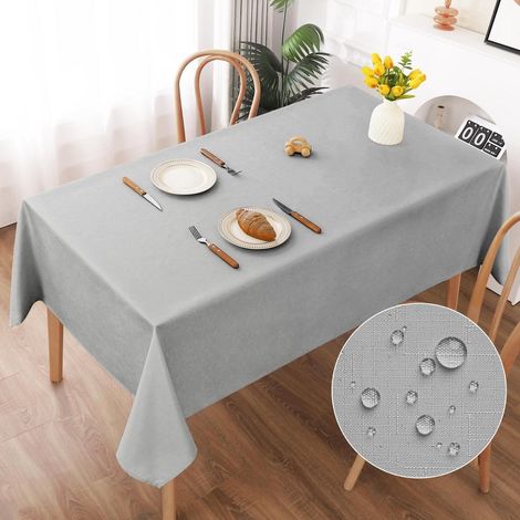 Nappe lavable aspect lin 140x240cm Gris clair, hydrofuge, résistant aux rayures