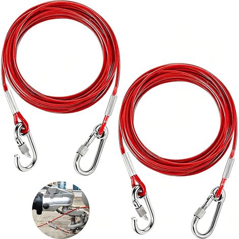 Lot de 2 câbles de traction pour remorque, câble de frein, câble de remorque, câble de rupture robuste, câble long, corde de freinage, pour remorques freinées et caravanes, rouge (1/5)