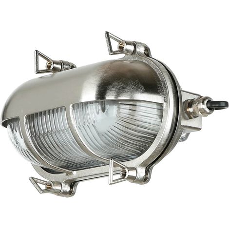 Außenwandleuchte Terrasse Haus IP64 Nickel E27 Glas Messing Maritim Außenlampe