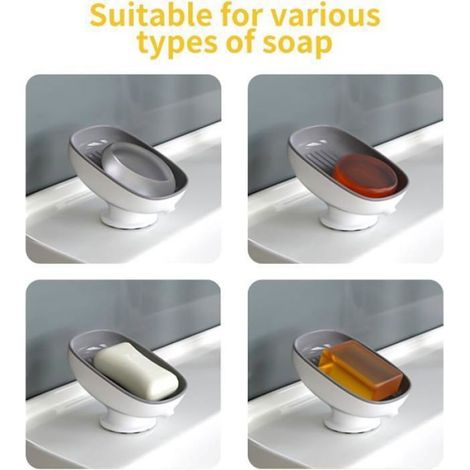 Porte-Savon - Avec Drainage Automatique - Fixation Par Ventouse - Pour Salle De Bain Et Cuisine - Lot De 2 (1/5)