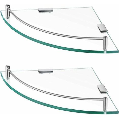 Étagère Murale Angle - Verre Trempé 7 mm - Pour Salle De Bain Douche - Acier Inoxydable 304 - 1 Pièce