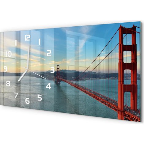 Grande Horloge Murale 60x30 cm Design Panoramique Verre Silencieux pour Salon Pont de San Francisco (1/5)