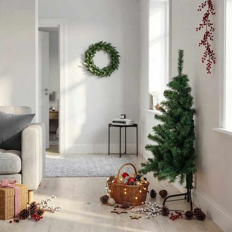 Demi-sapin de Noël artificiel à poser contre le mur avec support vert 120 cm PVC - PANGIVO (1/5)