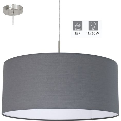 Lampe pendante Ø 53 cm Eglo Gris et nickel mat avec fil 1xE27/60W/220-240V - Tissu (1/5)