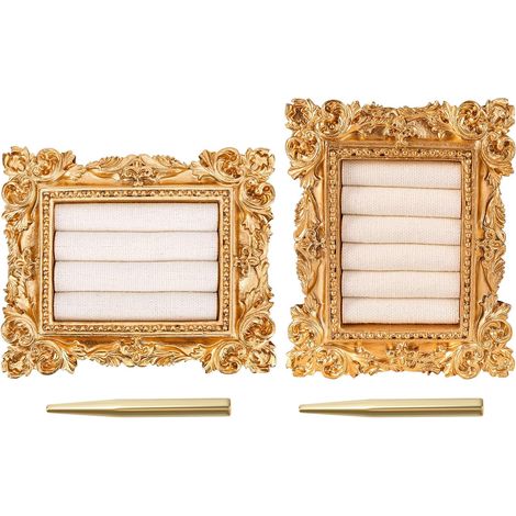 2pcs Supports à Bagues Vintage, Présentoir à Bagues Doré Style Baroque Organiseur Bijoux pour Femme Cadeau pour Anniversaire Mariage Anniversaire de Mariage ou Fiançailles (1/5)
