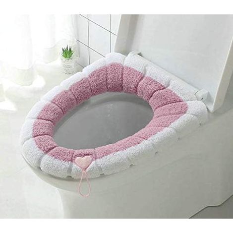 Lot de 2 coussins universels imperméables pour siège de toilette avec boucle de suspension - x et chaud - Lavables(rose et blanc) (1/5)