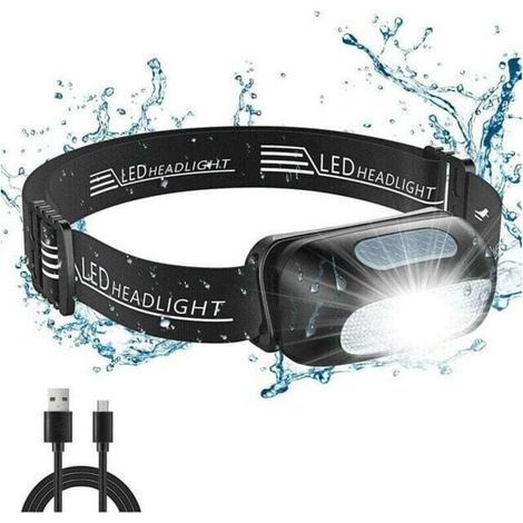 Lampe Frontale LED Rechargeable, Torche Frontale Puissante Étanche with 5 Modes d’Éclairage,lampe frontale à capteur de mouvement Lampe de travail étanche rechargeable par USB,Ultra-Léger & Réglable L (1/5)