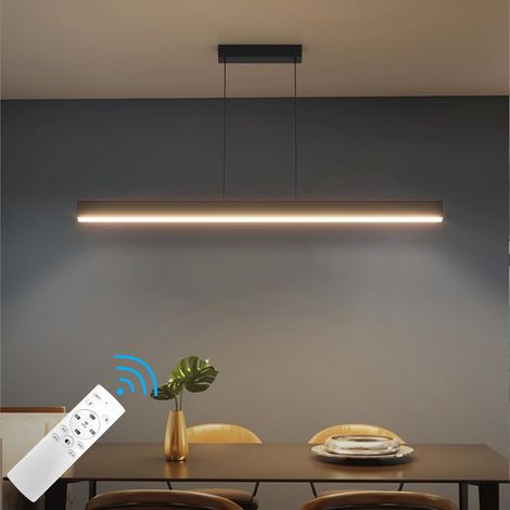 Led Pendant Lamp Dining Table Modern Pendant Light Dimmable 3000K-6000K with Remote Control, Linear Ceiling Lights Height 150 cm Adjustable, for Kitchen Living Room, 100/36W, Black (1/5)