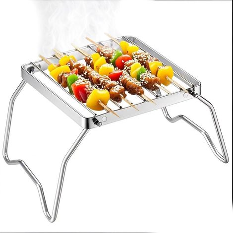 Parrilla plegable para cocinar: accesorio portátil de acero inoxidable para acampar, hacer senderismo, picnics y barbacoas al aire libre. (1/5)