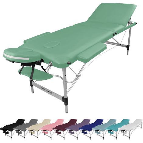 Table de massage pliante 3 zones en aluminium + Accessoires et housse de transport - Vert pastel - Vivezen