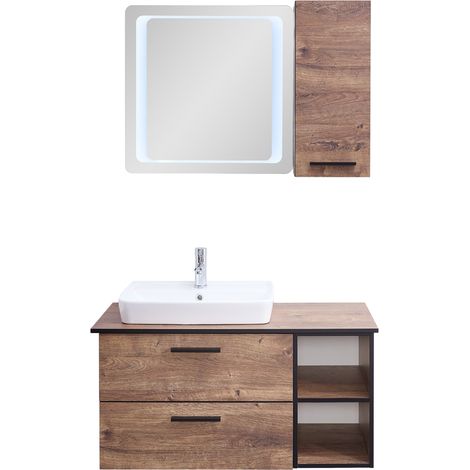 Waschplatz Set inkl. Keramik Aufsatzwaschbecken MURCIA-66 in Eiche Ribbeck quer Nb. mit schwarzen Kanten, B/H/T: ca. 103/200/44,5 cm (1/5)