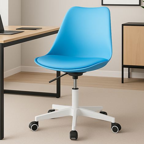 Sedia da Ufficio Poltrona da Studio Girevole Ergonomica con Ruote in PP e Schiuma Blu (1/4)