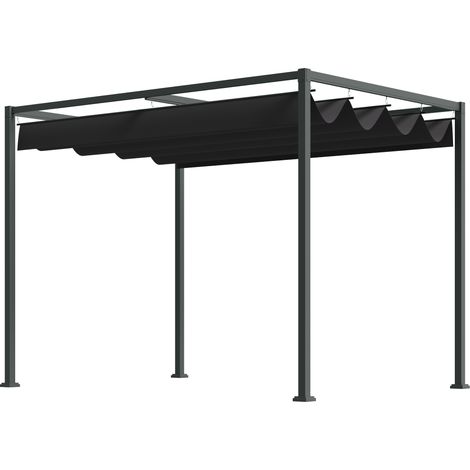 x 2 m Pergola, freistehender Metall-Gartenpavillon mit verstellbarem Dach, UV-Schutz, Sonnenschutz für Terrasse und Außenbereich, Schwarz + Grau