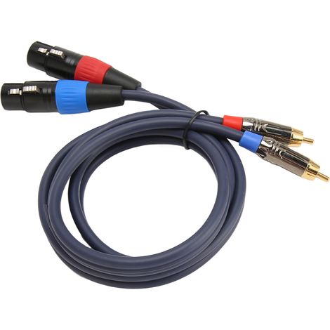 Câble Audio Professionnel 2 XLR Femelle vers 2 RCA Mâble avec Connecteurs Dorés 24K, 2m