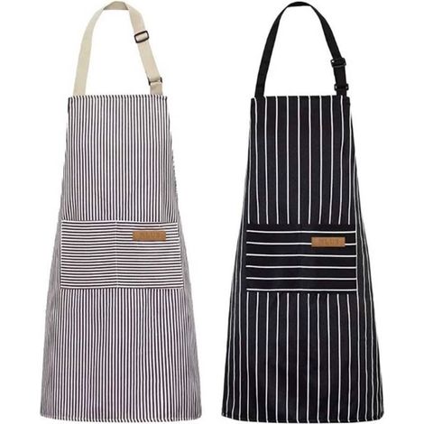Tablier de cuisine Elkuaie - Tablier de cuisine professionnel - Tablier de restauration réglable avec 2 grandes poches - 2 pièces - Noir + Gris (1/5)