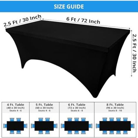 Nappe de Table Extensible [6 Pieds, 183 cm] Couverture de Table en Polyester et Spandex - Lavable en Machine et Infroissable (Lot de 2, Noir) (1/4)