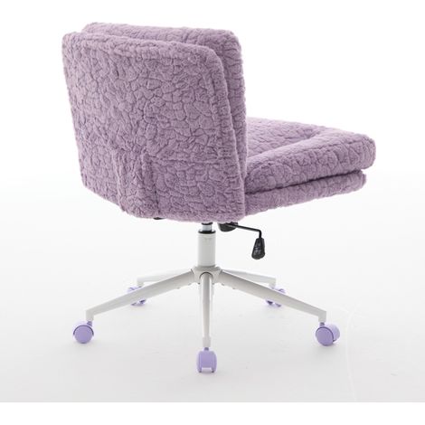 Fauteuil de bureau violet avec assise large 67 cm en fausse fourrure d'alpaga, base métal, réglable et pivotant (1/5)