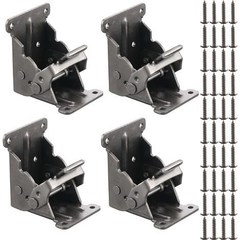 4Pcs Charnières Autobloquantes, Support Pliable Raccords de Jambe, Charnière pour Pieds à Rabat de Meuble Pliant Pour Table, Lit, avec de Vis (1/5)