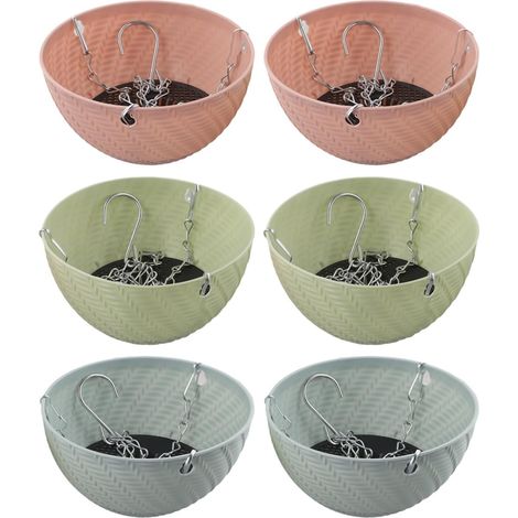 Grands pots suspendus en plastique, lot de 6, paniers jardin 2, 3 cm avec trous drainage (1/5)