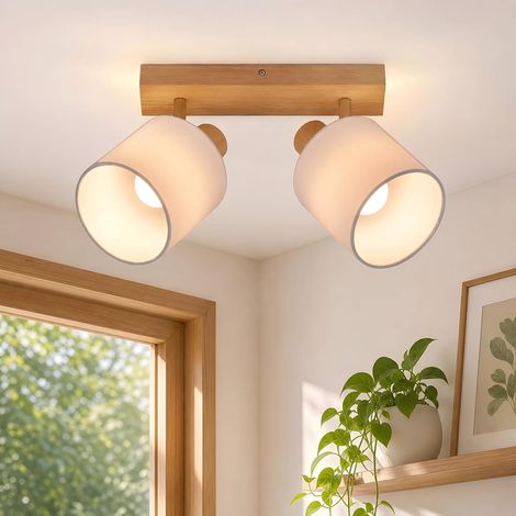 Plafonnier Spot de Plafond 2 Spots Bois E14 Vintage Éclairage de Plafond Applique Murale Rétro pour Chambre Salon Cuisine Salle à Manger Max. 25 W (Sans Ampoules) (1/5)