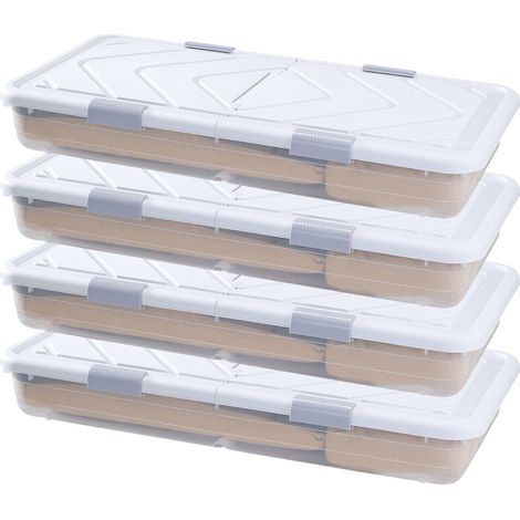 Unterbett-Aufbewahrung mit Rollen, 805 x 396 x 175 mm, Unterbett-Aufbewahrungsboxen mit Deckel und grauem Verschluss, 4 Stück, für Kleidung, Schuhe, Decken. (1/5)