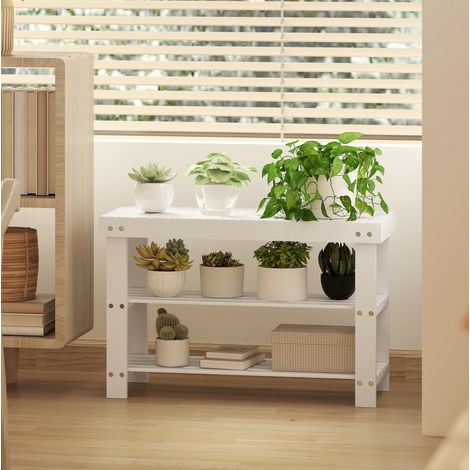 Scarpiera in bambù a 2 ripiani, panca per ingresso, 70 x 28 x 45 cm, bianco HAVRYA (1/5)