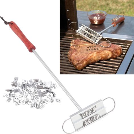 Marqueur BBQ Personnalisé pour Steaks en Lettres Anglaises, Fer en Acier Inoxydable avec Poignée en Bois pour Gril (1/5)