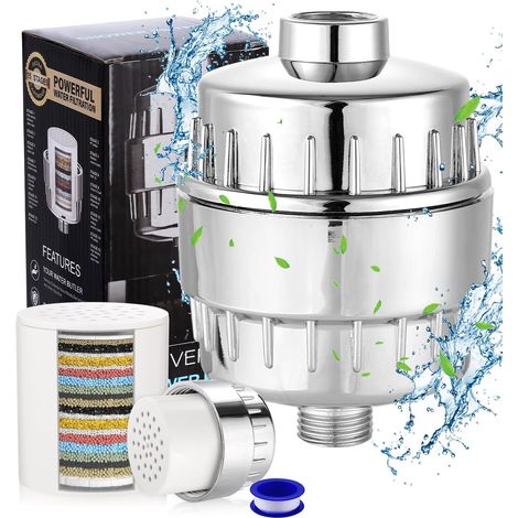 25 Étapes Filtre de Douche,Filtre Douche Anti Calcaire avec vitamine C,Adoucisseur d'eau Douche,Filtre Pommeau Douche avec 2 Cartouches 1 Teflon ruban adhésif,Shower Filter pour éliminer chlore,métaux (1/5)