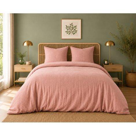 Parure de lit en Gaze de Coton 260 x 240 cm + 2 Taies 65 x 65 cm Epure Blush (1/4)