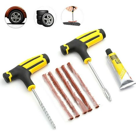 Kit de réparation de pneu sans chambre, outil de crevaison pour pneu tubeless, ensemble de réparation auto, kit de gonflage et colmatage, 30 pièces. (1/5)