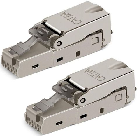 2 Pièces Sans Outil RJ-45 Cat6/6A Prise Modulaire de Connexion sur le Terrain, Cat6A RJ45 Blindé pour Câble D'installation 23-26AWG (1/4)