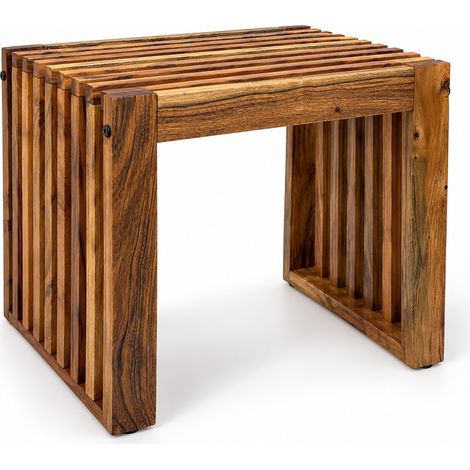 Relaxdays Banco de Acacia Aceitada, 43x45x33 cm, Cocina, Recibidor, Baño, Dormitorio, Comedor, Marrón
