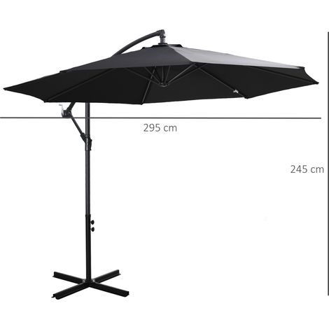 Parasol déporté à manivelle, structure en acier et toile en polyester, noir, Ø3 x 2,5 m (1/5)