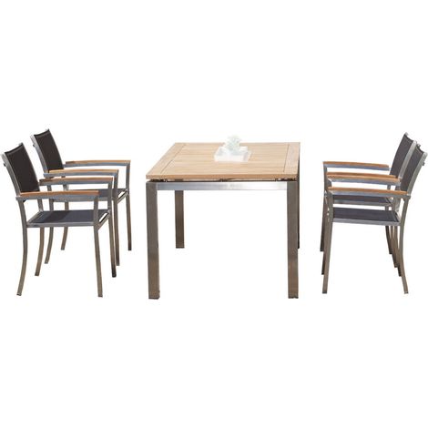 Sonnenpartner 5-teilige Sitzgruppe Galaxy Base 160x90 cm Edelstahl/Textilen/Teak (1/2)