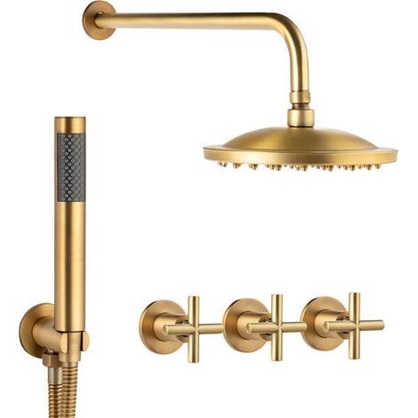 Colonne de douche encastrée Silla, ensemble de douche mécanique en laiton, design vintage, Doré ancien (1/4)